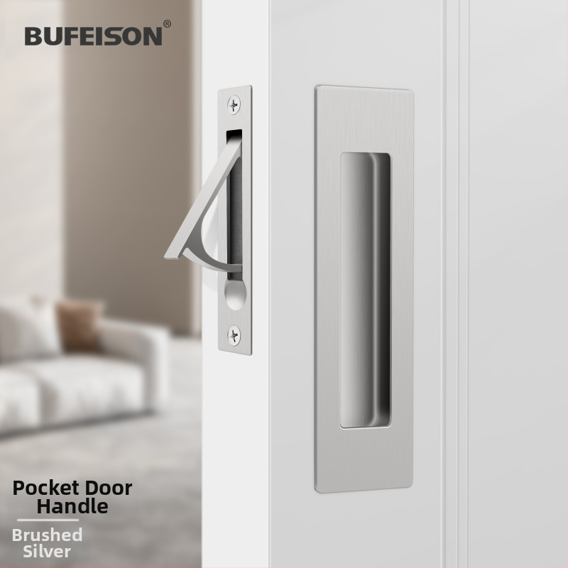 Kišeninių durų rankena — Nerūdijantis plienas, elektroplatuotas paviršius, Modernus minimalistinis stilius, tinka kišeninėms, įmontuotoms ir medinėms durims