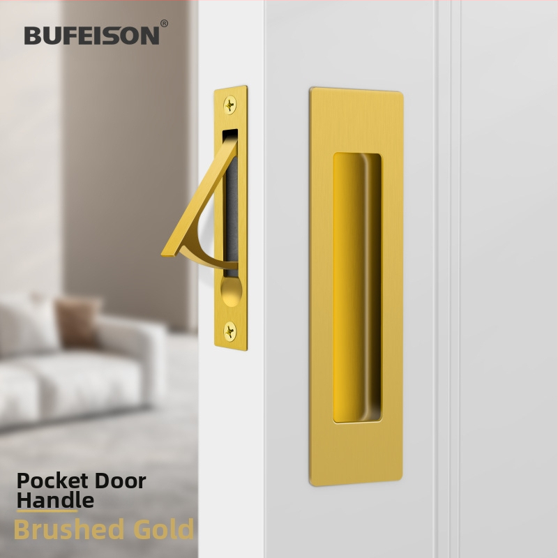 Kišeninių durų rankena — Nerūdijantis plienas, elektroplatuotas paviršius, Modernus minimalistinis stilius, tinka kišeninėms, įmontuotoms ir medinėms durims