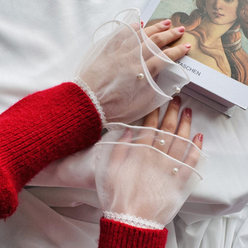 Mežģīņu viltus piedurknes sievietēm, īsas rokas locītavām, tīkla mežģīne, ziedu raksts, pirkstu daļas cimdi, saules aizsardzība, vasara un rudens