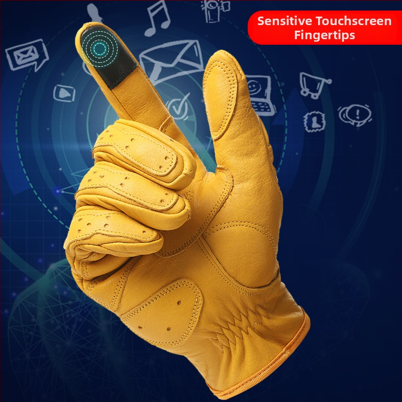 Motocyklové rukavice z hovädzej kože, unisex, všetky ročné obdobia, protišmykové, tie-dye spracovanie