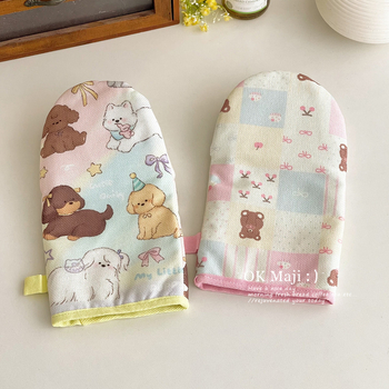 Cepeškrāsns cimdi pret apdegumiem, anti-slip, izturīgi pret augstām temperatūrām, materiāls: neilons + kokvilna un lina, karikatūras raksts, garums 27,5 cm