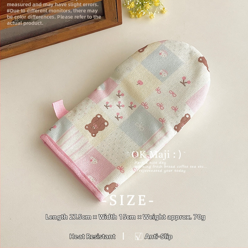 Cepeškrāsns cimdi pret apdegumiem, anti-slip, izturīgi pret augstām temperatūrām, materiāls: neilons + kokvilna un lina, karikatūras raksts, garums 27,5 cm