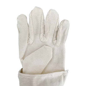 Vászon hegesztő kesztyű gyöngyös fogással, csúszásmentes és kopásálló, poliészter-pamut anyagból, védő kesztyű hegesztőknek