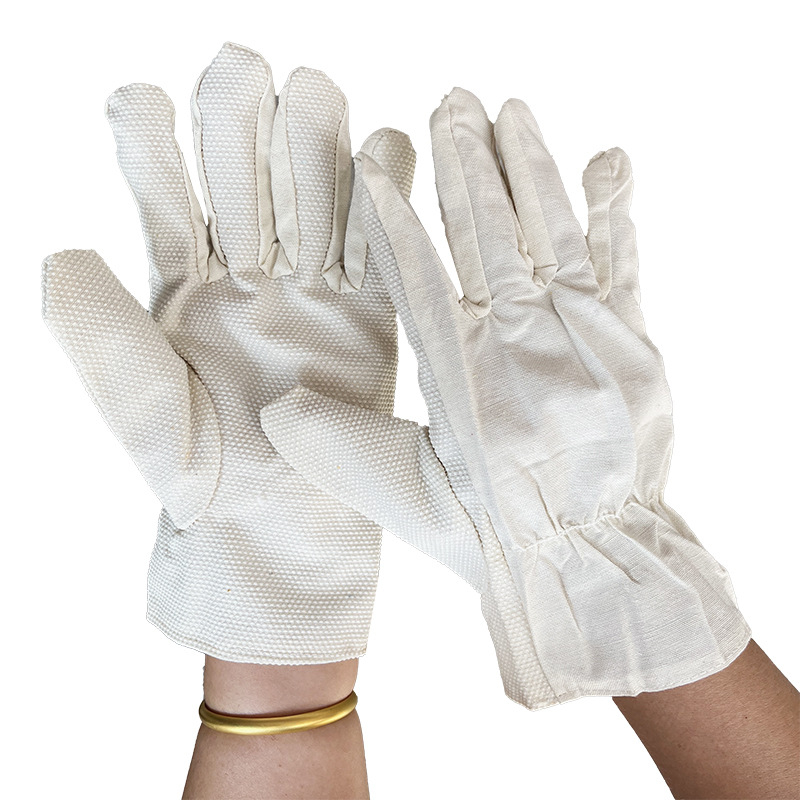 Vászon hegesztő kesztyű gyöngyös fogással, csúszásmentes és kopásálló, poliészter-pamut anyagból, védő kesztyű hegesztőknek