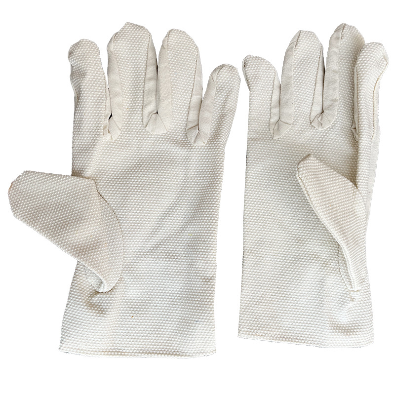 Vászon hegesztő kesztyű gyöngyös fogással, csúszásmentes és kopásálló, poliészter-pamut anyagból, védő kesztyű hegesztőknek