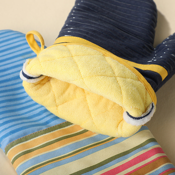 Mikroviļņu silikona cimdi – neslīdoši, biezas, siltuma izolācija, kokvilnas-silikons, svītrainais raksts