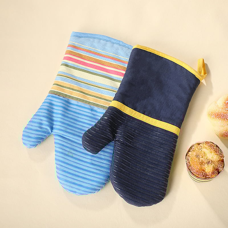 Mikroviļņu silikona cimdi – neslīdoši, biezas, siltuma izolācija, kokvilnas-silikons, svītrainais raksts