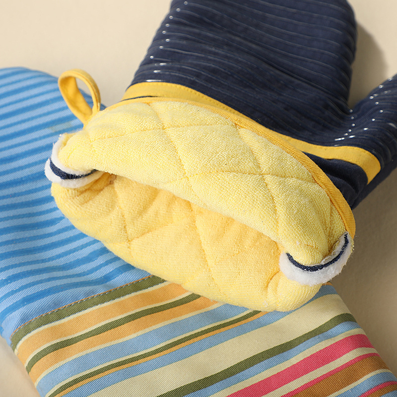 Mikroviļņu silikona cimdi – neslīdoši, biezas, siltuma izolācija, kokvilnas-silikons, svītrainais raksts