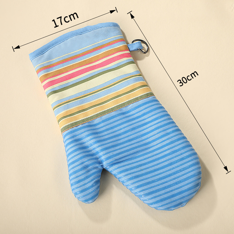 Mikroviļņu silikona cimdi – neslīdoši, biezas, siltuma izolācija, kokvilnas-silikons, svītrainais raksts