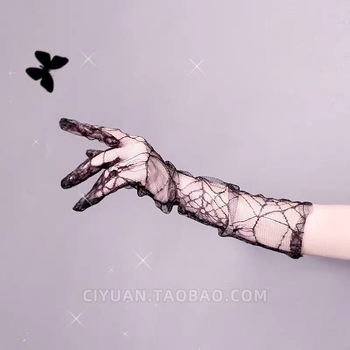 Αντι-UV μανίκια για μπράτσα με σχέδιο ιστού αράχνης, μακριά μανίκια, 100% πολυεστέρας, ύφασμα οξικού οξέος, Γαλλικό ρετρό στυλ, Καλοκαίρι 2023