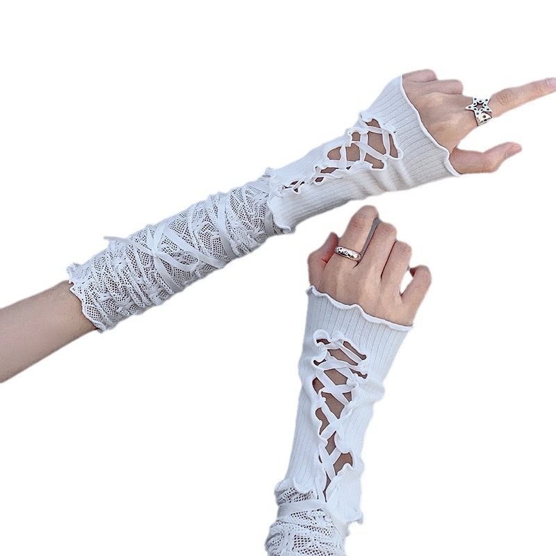 Lolita čipkasti rukavi za zaštitu od sunca s remenom, Y2K baletni stil, za odrasle žene