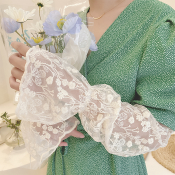 Apsauginis nuo saulės rankos įtvaras su nėrinių kraštu ir kiaurų dizainu, 100% audinys, moterims