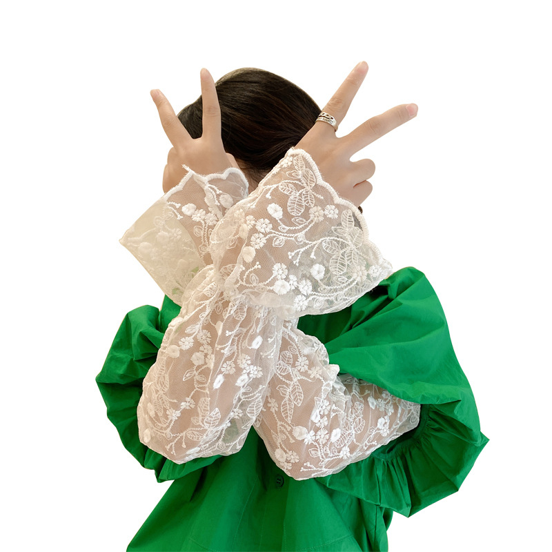 Apsauginis nuo saulės rankos įtvaras su nėrinių kraštu ir kiaurų dizainu, 100% audinys, moterims