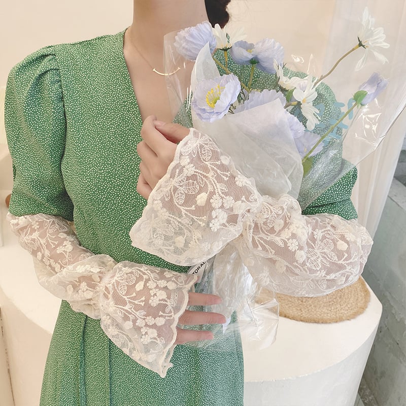 Apsauginis nuo saulės rankos įtvaras su nėrinių kraštu ir kiaurų dizainu, 100% audinys, moterims