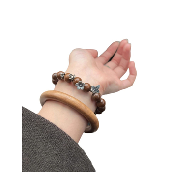 Brățară din lemn cu mărgele de santal, lucrată manual, design în formă de U, pentru femei