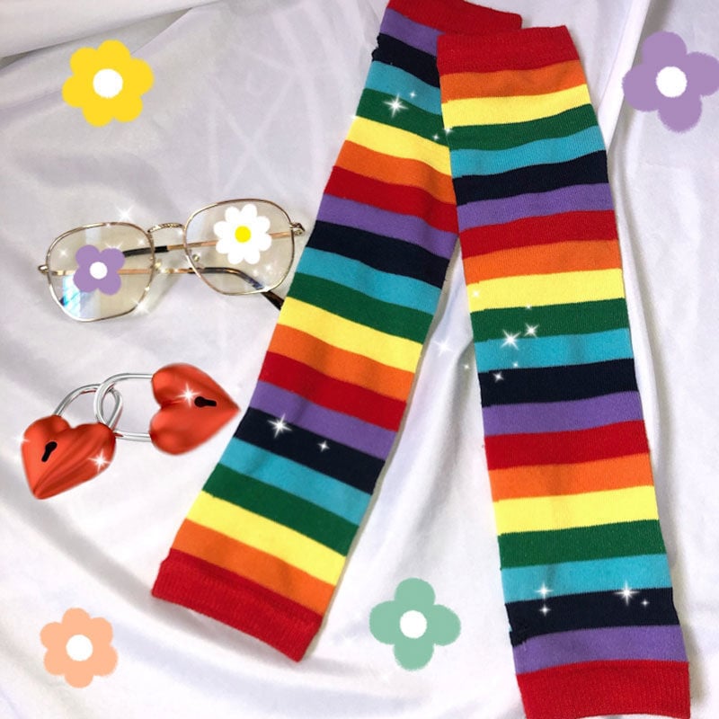 Moteriška mezginė saulės apsauga rankovė – Harajuku stilius, miela vaivorykštės oversleeve, saulės apsauga, poliesterio audinys (71–80% turinys)