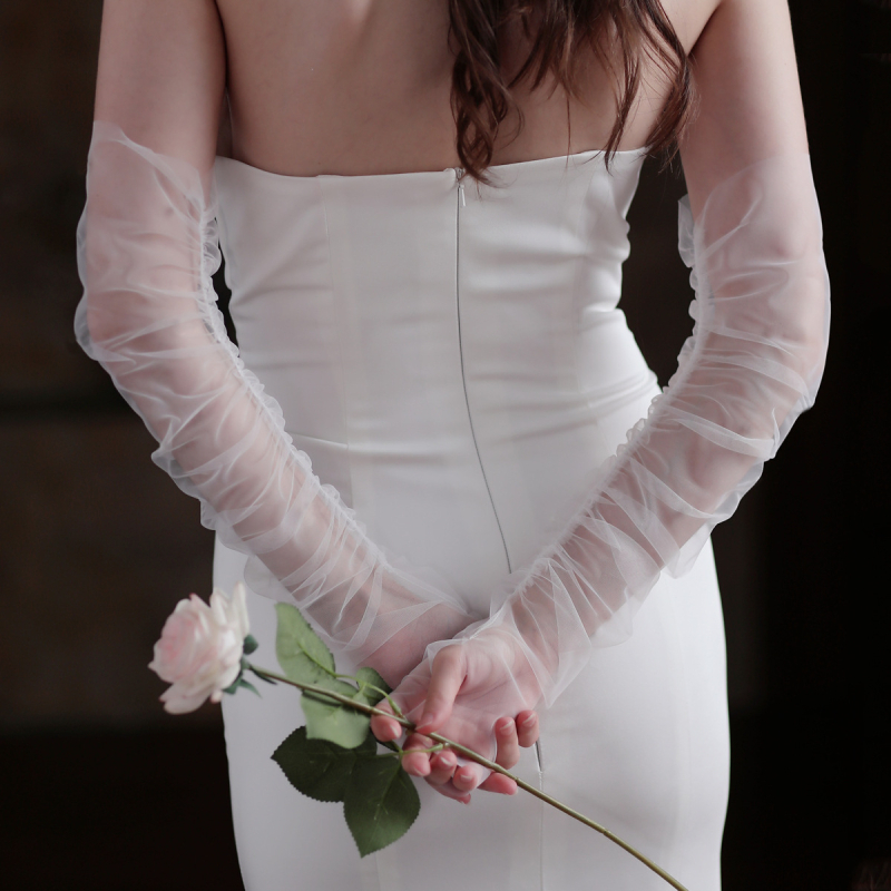 Vjenčane rukavice od najlona, duge, minimalistički stil, ukras; sve sezone; Xinmei kolekcija