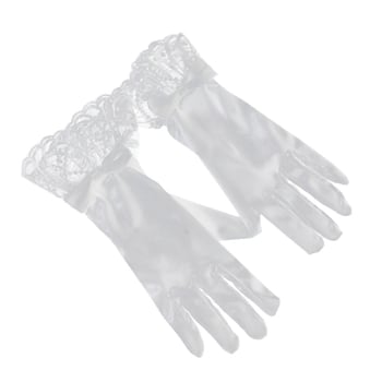 Mănuși scurte de mireasă din dantelă, cu flori și perle lucrate manual, stil Mori, din material textil