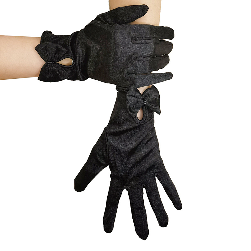 Mănuși de mireasă din satin elastic cu fundă – accesoriu elegant de decor (Material: Satin; Stil: Fundă, Elegant; Funcție: Decorare; Sezoane: Toate anotimpurile)