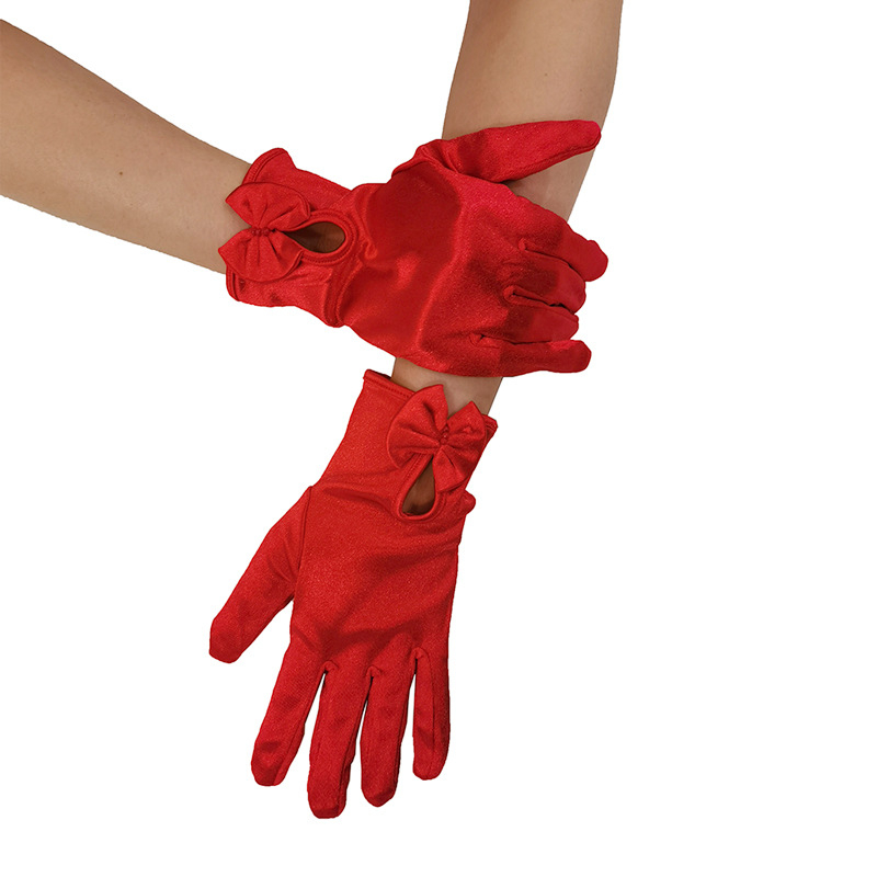 Mănuși de mireasă din satin elastic cu fundă – accesoriu elegant de decor (Material: Satin; Stil: Fundă, Elegant; Funcție: Decorare; Sezoane: Toate anotimpurile)