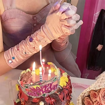 Satenske dekorativne rukavice s dijamantima u obliku srca, originalni dizajn, srednjedugi prsti, za žene