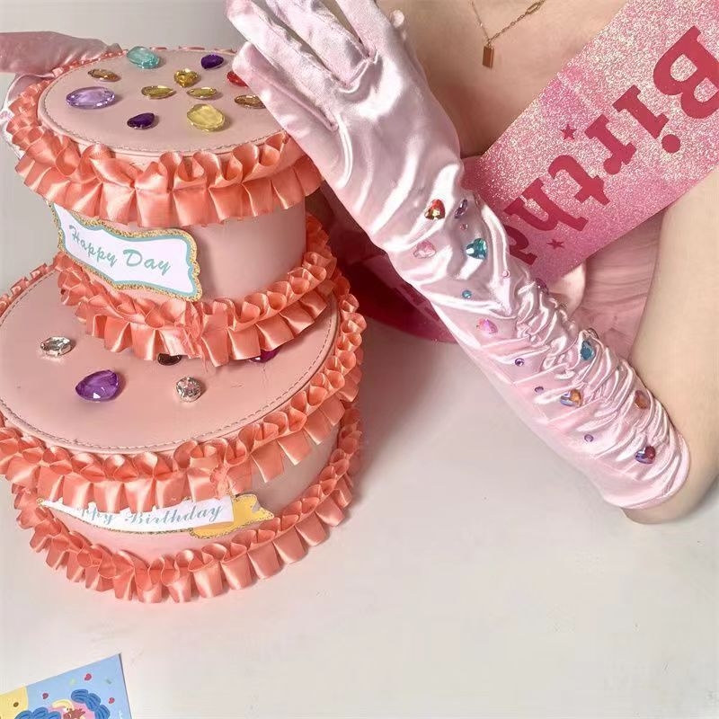 Satenske dekorativne rukavice s dijamantima u obliku srca, originalni dizajn, srednjedugi prsti, za žene