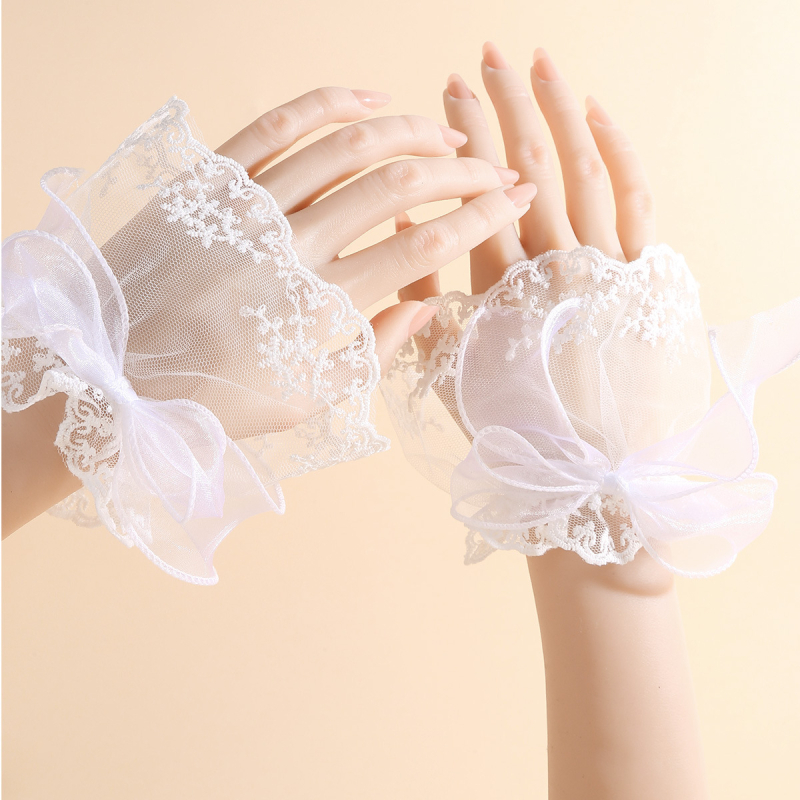 Čipkaste mrežaste nadlaktice i rukavice s izvezenim detaljima — materijal: mreža; za žene; originalni dizajn; proljeće 2025