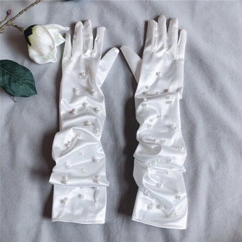 Vjenčane rukavice — dekorativne, satenski s perlama, za žene, sve sezone