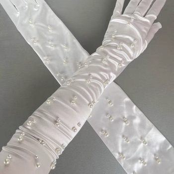 Vjenčane rukavice — dekorativne, satenski s perlama, za žene, sve sezone