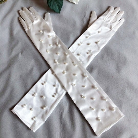Vjenčane rukavice — dekorativne, satenski s perlama, za žene, sve sezone