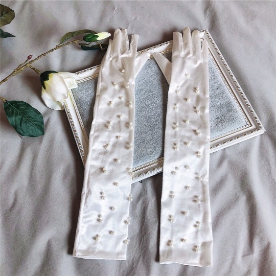 Vjenčane rukavice — dekorativne, satenski s perlama, za žene, sve sezone