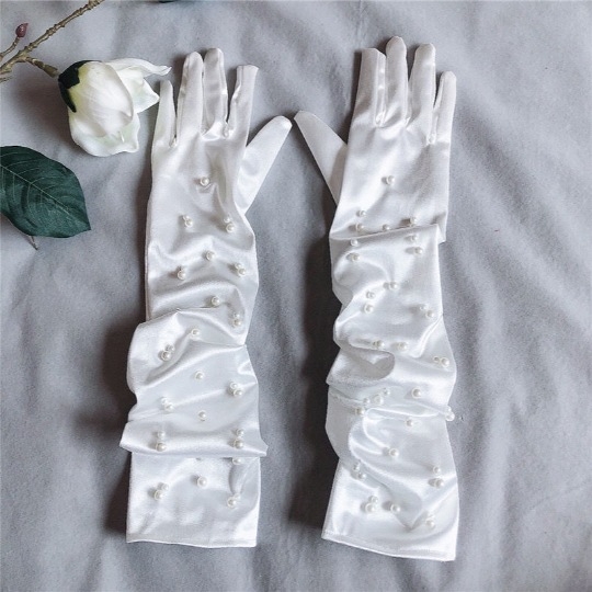 Vjenčane rukavice — dekorativne, satenski s perlama, za žene, sve sezone