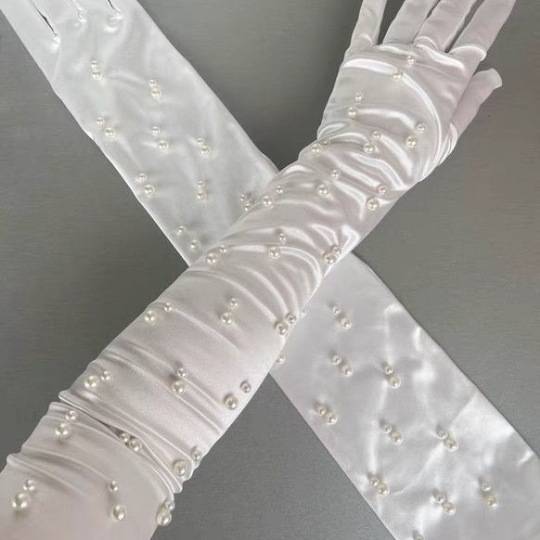 Vjenčane rukavice — dekorativne, satenski s perlama, za žene, sve sezone