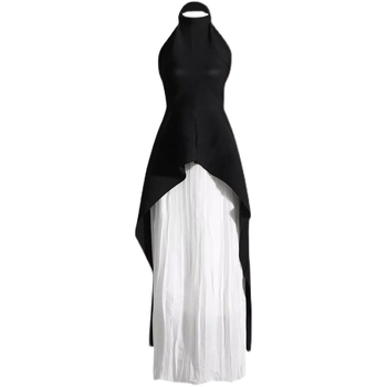 Rochie de seară în stil franțuzesc, guler halter, pentru femei, lungă, plisată, fără mâneci, talie înaltă, tren (Guler: halter; Mâneci: fără mâneci; Talie: înaltă; Siluetă: tren; Material: 70-80% poliester, 70-80% spandex)