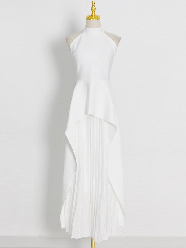 Rochie de seară în stil franțuzesc, guler halter, pentru femei, lungă, plisată, fără mâneci, talie înaltă, tren (Guler: halter; Mâneci: fără mâneci; Talie: înaltă; Siluetă: tren; Material: 70-80% poliester, 70-80% spandex)