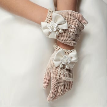 Mănuși pentru copii din nailon, plasă fină cu funda, elegante, pentru nunți, etichetă la ceremonii și reprezentații pe scenă (Primăvara 2025)