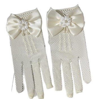 Mănuși pentru copii din nailon, plasă fină cu funda, elegante, pentru nunți, etichetă la ceremonii și reprezentații pe scenă (Primăvara 2025)