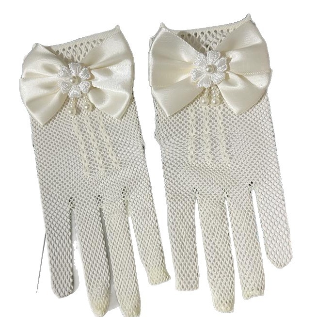 Mănuși pentru copii din nailon, plasă fină cu funda, elegante, pentru nunți, etichetă la ceremonii și reprezentații pe scenă (Primăvara 2025)