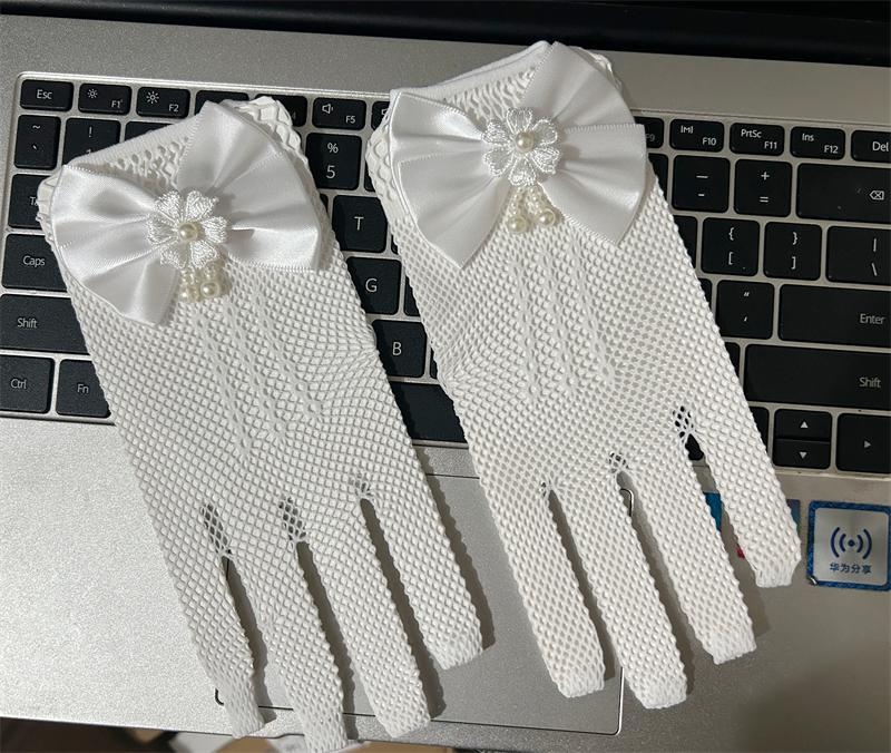 Mănuși pentru copii din nailon, plasă fină cu funda, elegante, pentru nunți, etichetă la ceremonii și reprezentații pe scenă (Primăvara 2025)