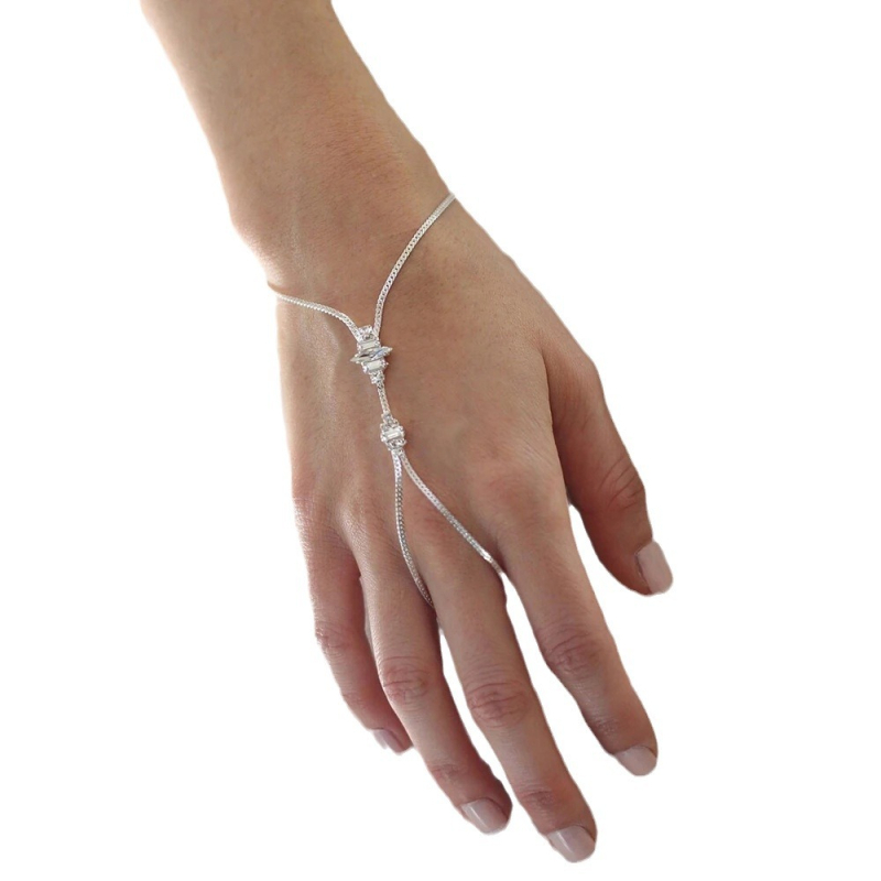 Brățară-lanț pentru mână cu zirconiu, design geometric minimalist, finisaj electroplacat