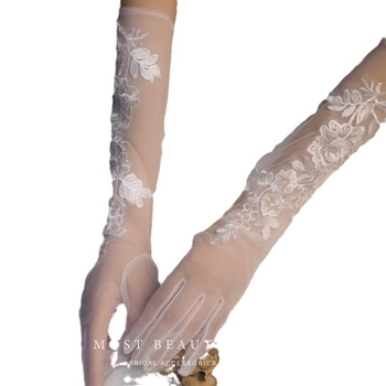 Vjenčane rukavice, dugačke, čipkaste mrežaste s cvjetnim detaljima, poliester, originalni dizajn, dekoracija, sve sezone