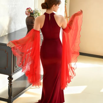 Manzhen Mâneci detașabile pentru rochie de mireasă, plasă din nailon cu margine rulată, manșete elastice, stil lung și elegant