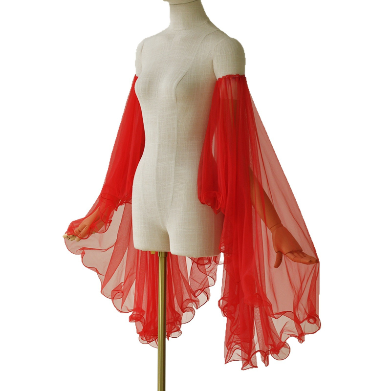 Manzhen Mâneci detașabile pentru rochie de mireasă, plasă din nailon cu margine rulată, manșete elastice, stil lung și elegant