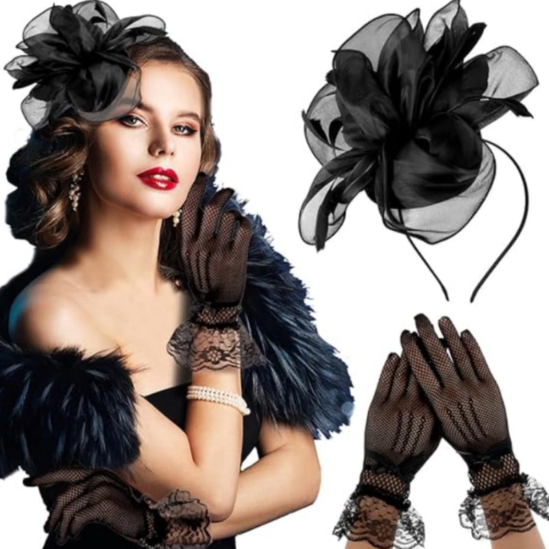 Сватбен комплект: фата, фиба за коса с дантела и дантелени ръкавици — ръчно изработено, зима 2025, индивидуално опаковано