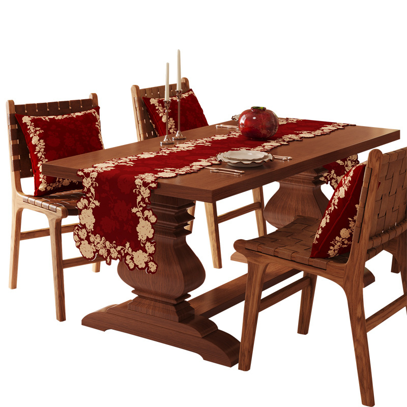 Runner de Masă în stil Chinezesc, cu motiv Fericire dublă, material PU, bandă lungă, impermeabil și rezistent la ulei, design festiv