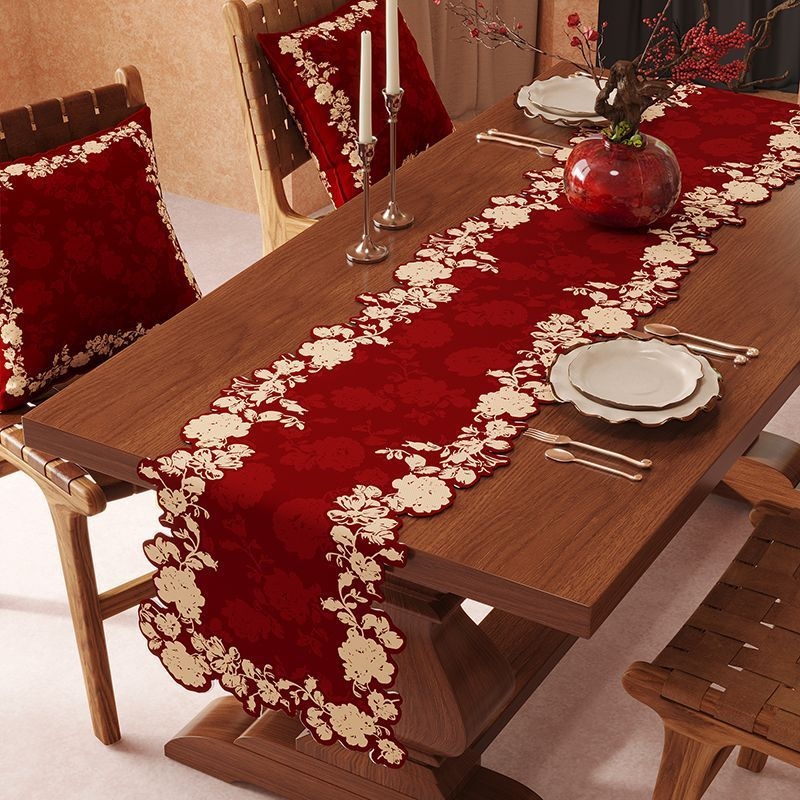 Runner de Masă în stil Chinezesc, cu motiv Fericire dublă, material PU, bandă lungă, impermeabil și rezistent la ulei, design festiv