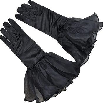 Satino vestuvinės pirštinės moterims, trumpas stilius su volanu, dekoratyvios