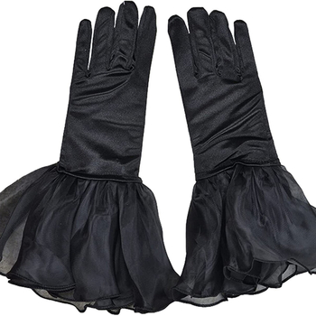 Satino vestuvinės pirštinės moterims, trumpas stilius su volanu, dekoratyvios