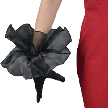 Satino vestuvinės pirštinės moterims, trumpas stilius su volanu, dekoratyvios