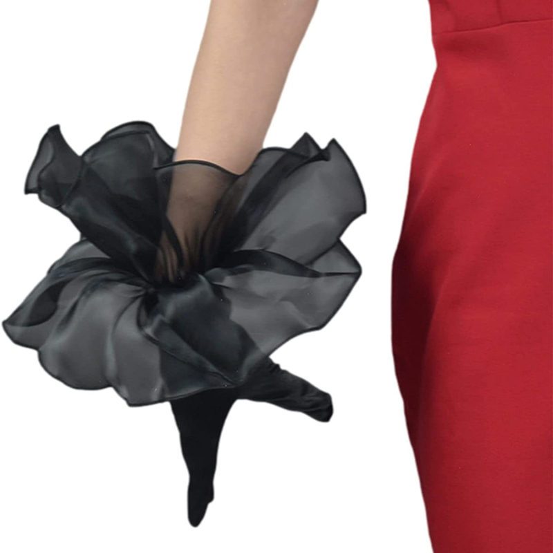 Satino vestuvinės pirštinės moterims, trumpas stilius su volanu, dekoratyvios